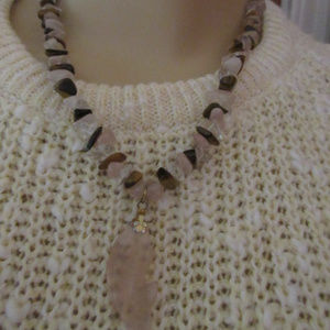 FISH NECKLACE - CRYSTAL TIGER EYE ROSE QUARTZ